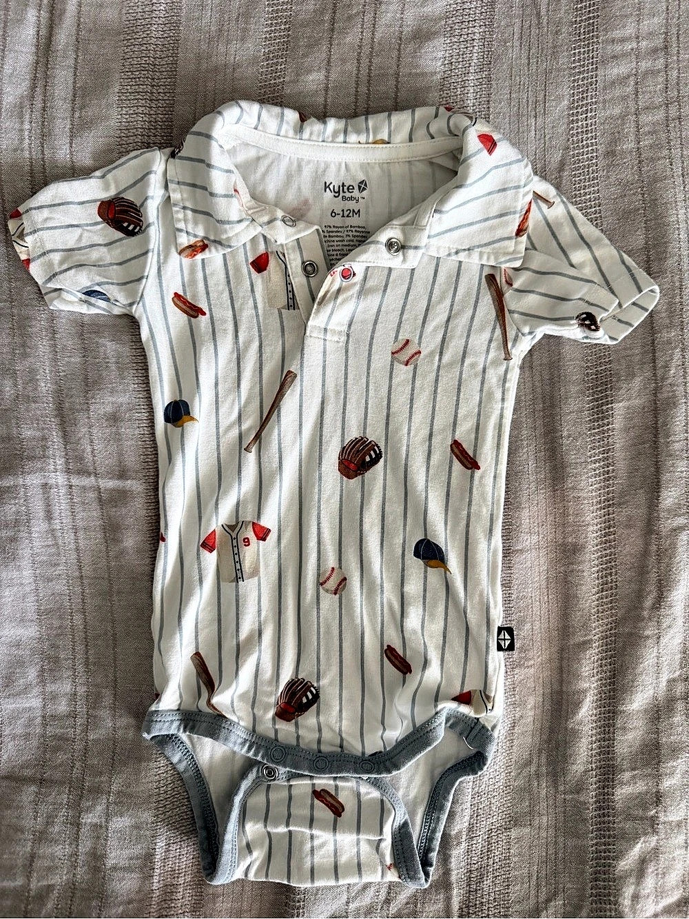 Kyte Baby Polo Bodysuit Home Run White & Blue 6-12M